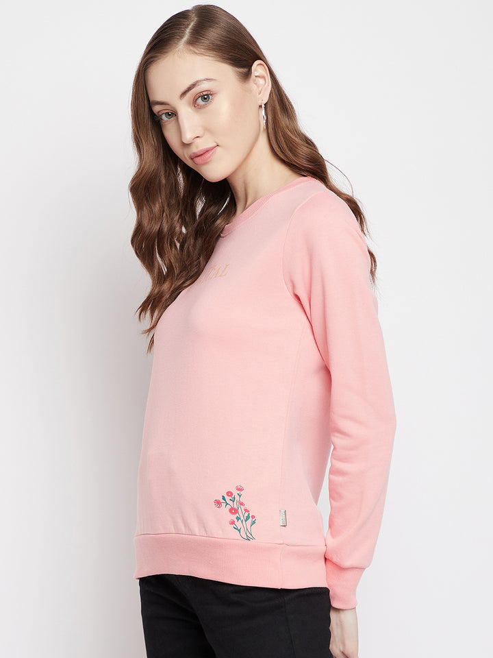 Pink Printed Round Neck Sweatshirt - Women Sweatshirts