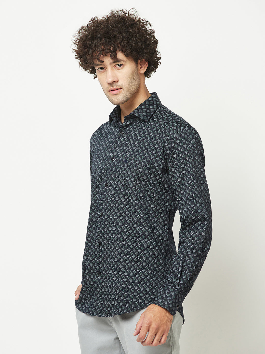  Geometric Print Navy Blue Shirt