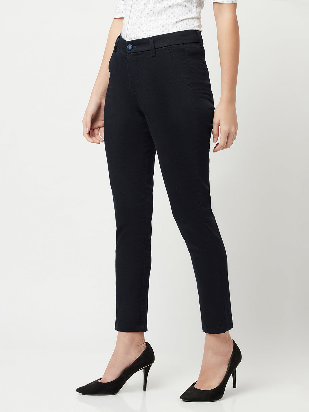 Navy Blue Trousers-Women Trousers-Crimsoune Club