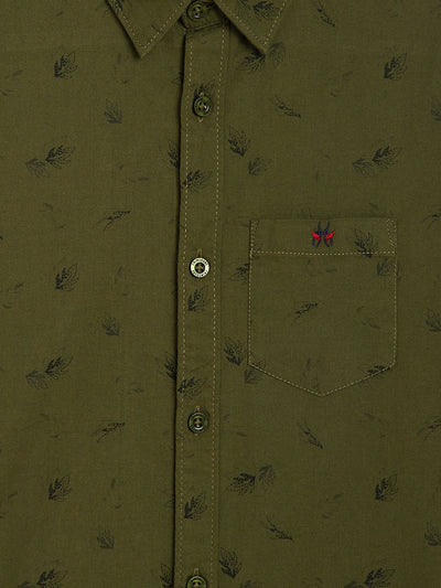 Olive Printed Full Sleeves Shirt - Boys Shirts