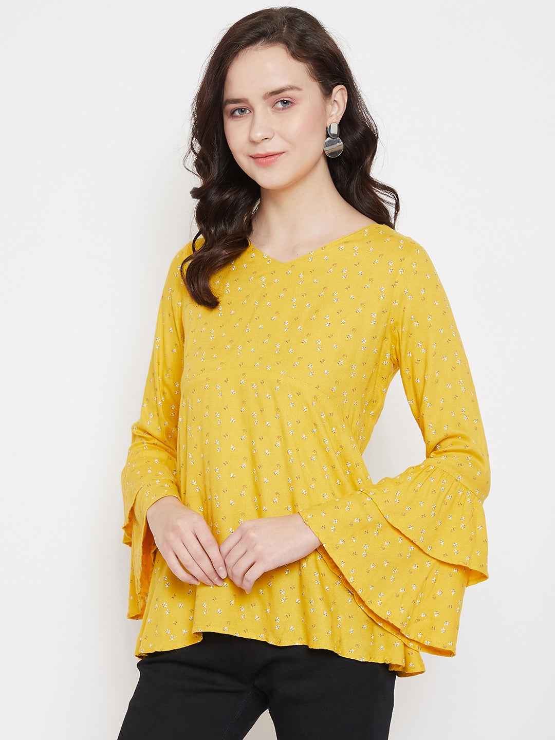 Yellow V neck casual top