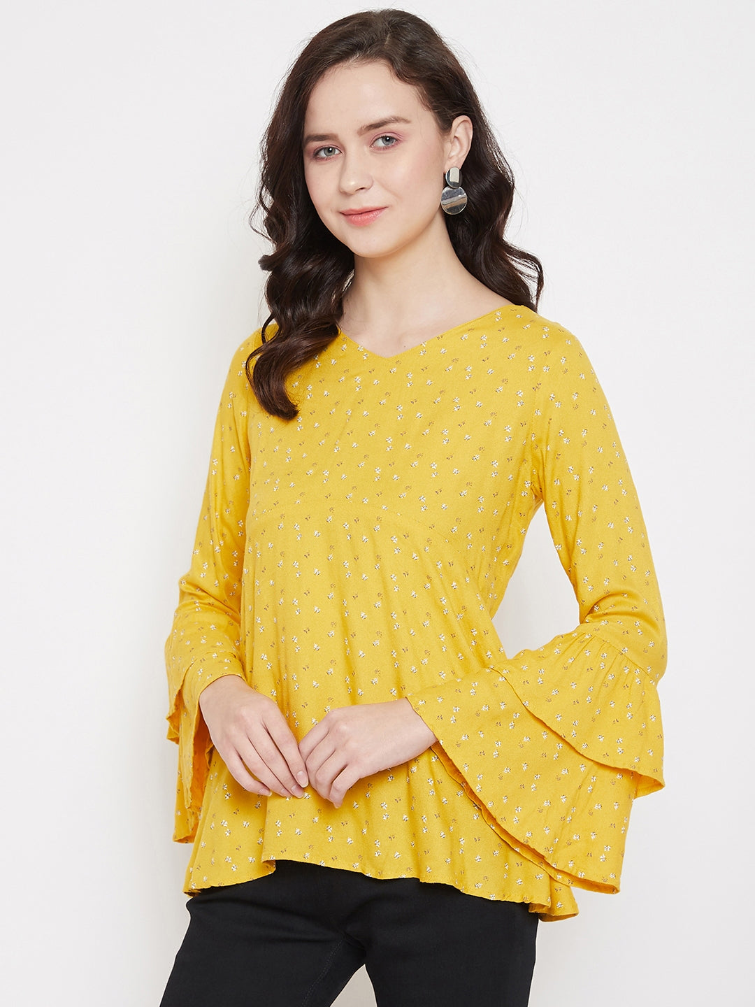 Yellow V neck casual top - Women Tops