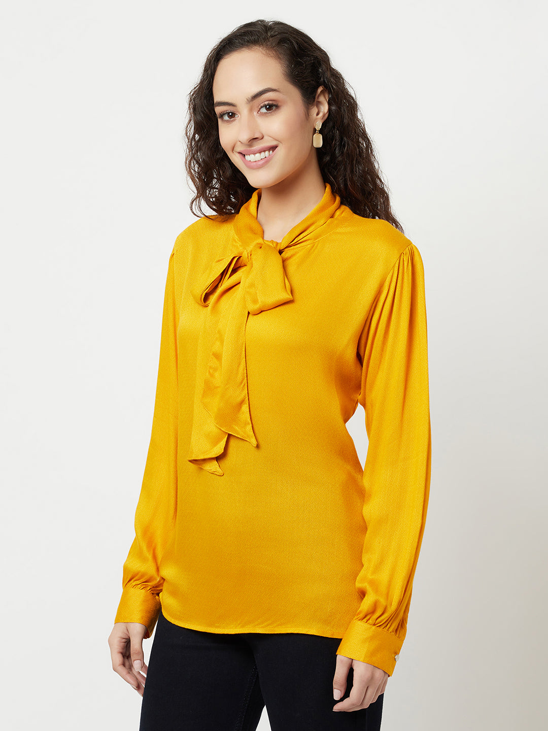 Mustard Tie-Up Detail Top-Women Tops-Crimsoune Club
