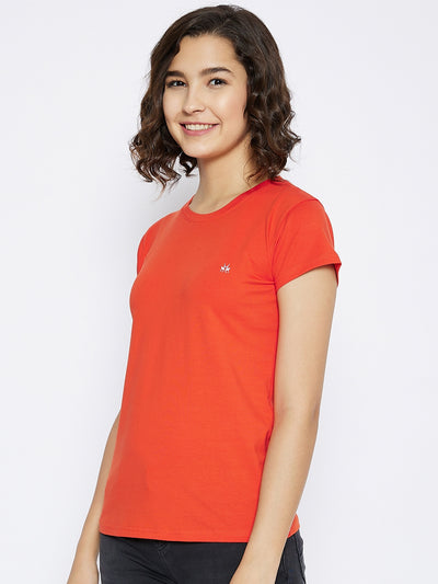 Orange Round Neck T-shirt - Women T-Shirts