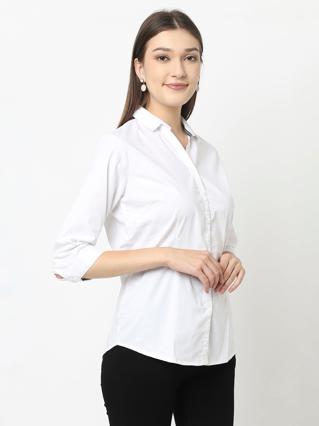 White Button-Down Shirt in Cotton Blend 