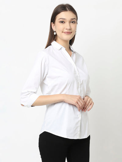 White Button-Down Shirt in Cotton Blend 