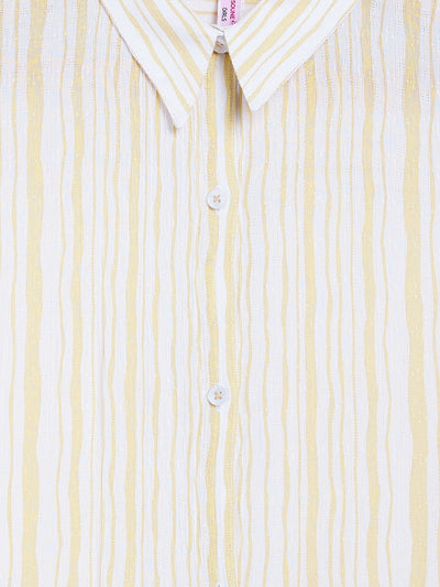 Beige Striped Waist Tie-Up Shirt - Girls Shirts