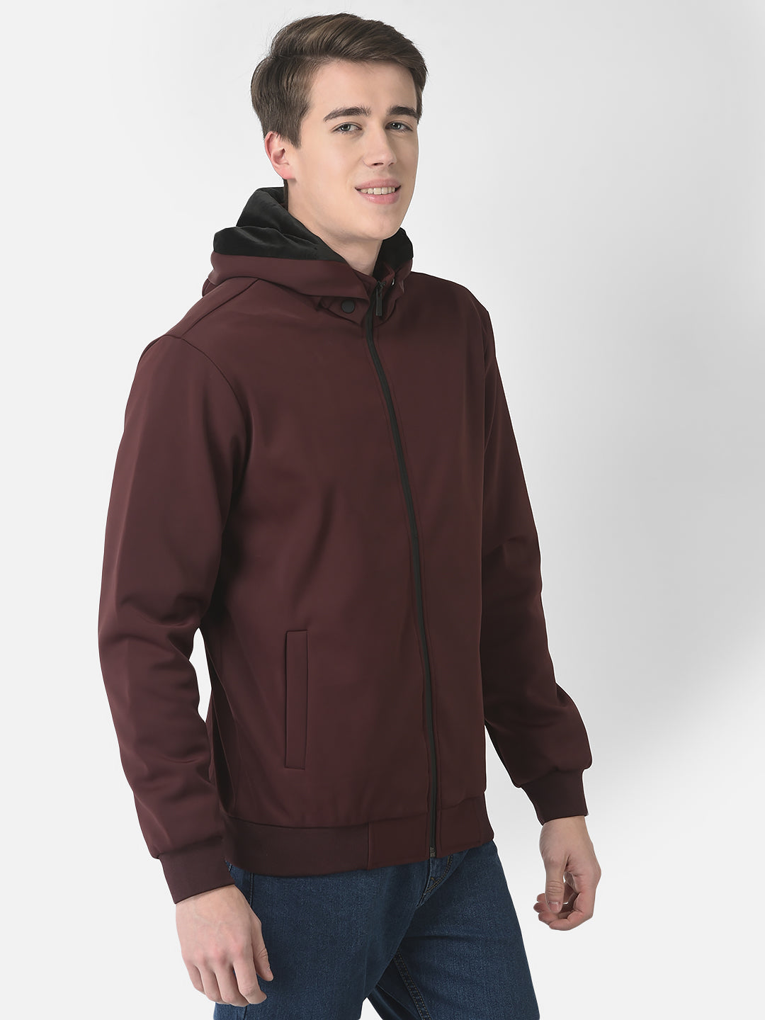  Maroon Removable-Hood Jacket