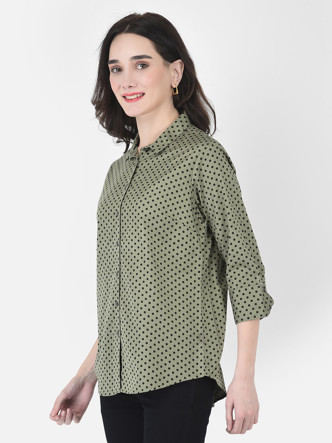 Olive Green Polka Dot Shirt - Women Shirts