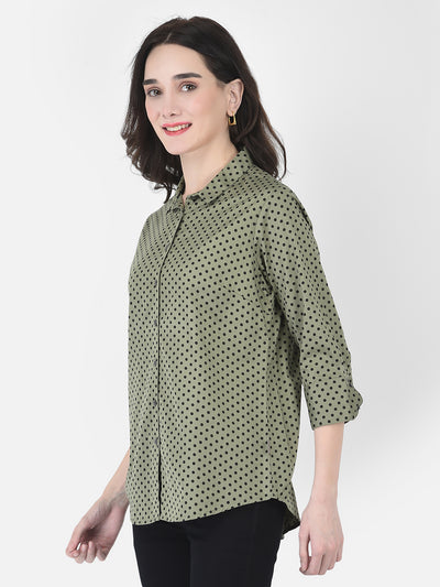 Olive Green Polka Dot Shirt - Women Shirts