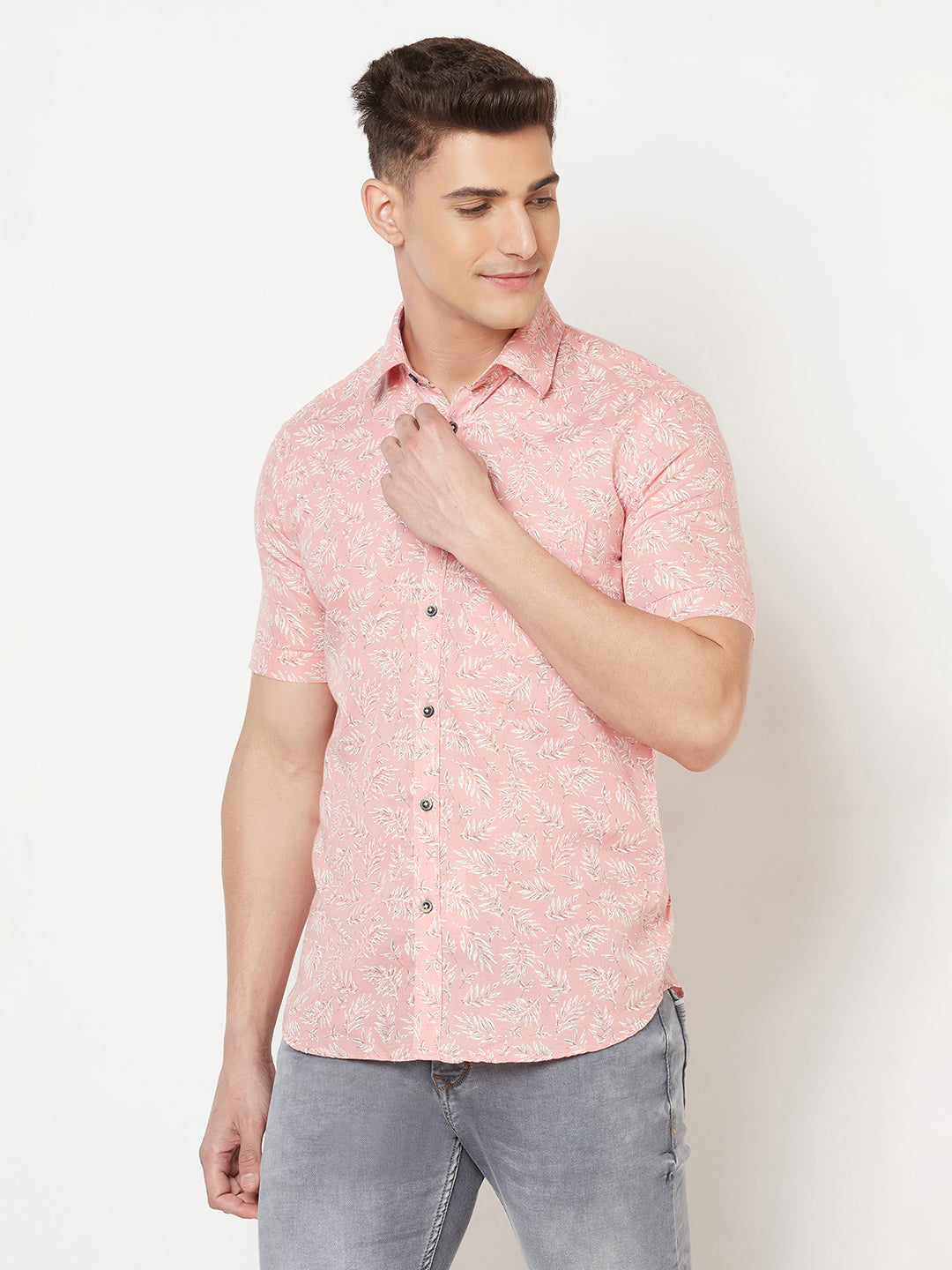 Pink Floral Linen Shirt - Men Shirts