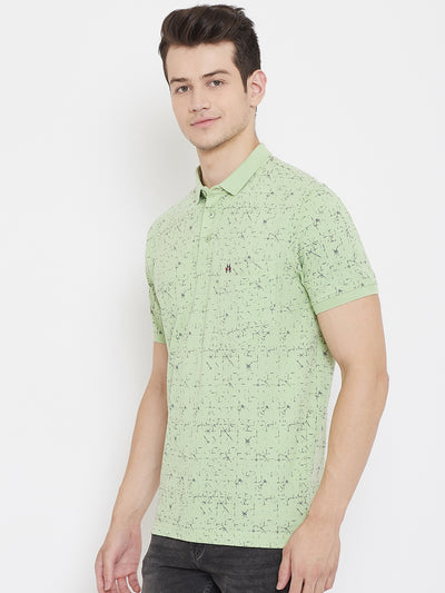 Green Printed Polo Neck T-Shirt - Men T-Shirts