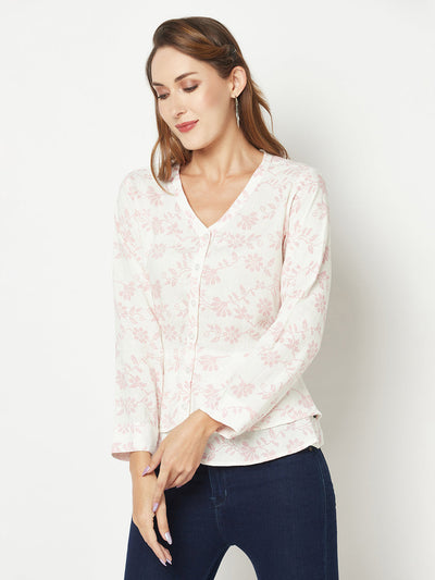  Pink Floral Flare Shirt 