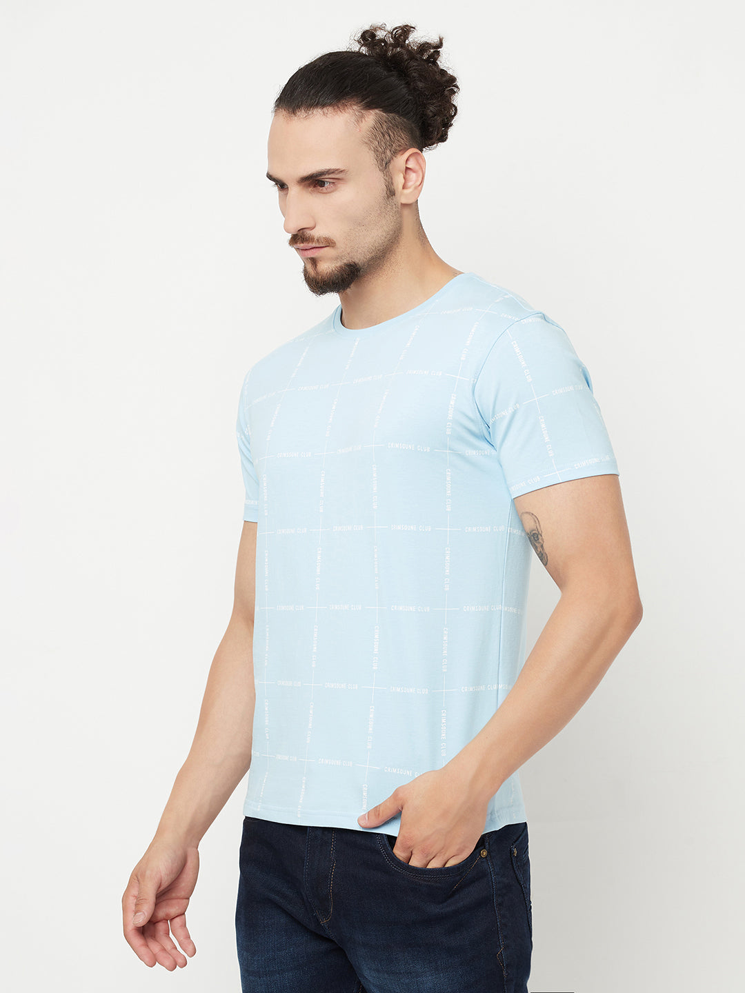 Mint Green Printed Round Neck T-Shirt - Men T-Shirts