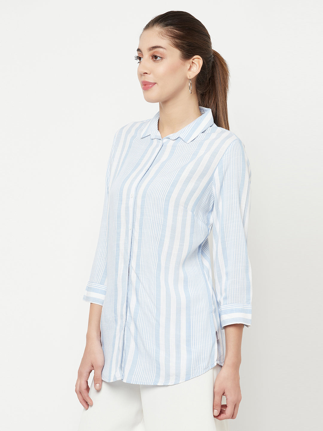 Light Blue Striped Casual Shirt - Women Shirts