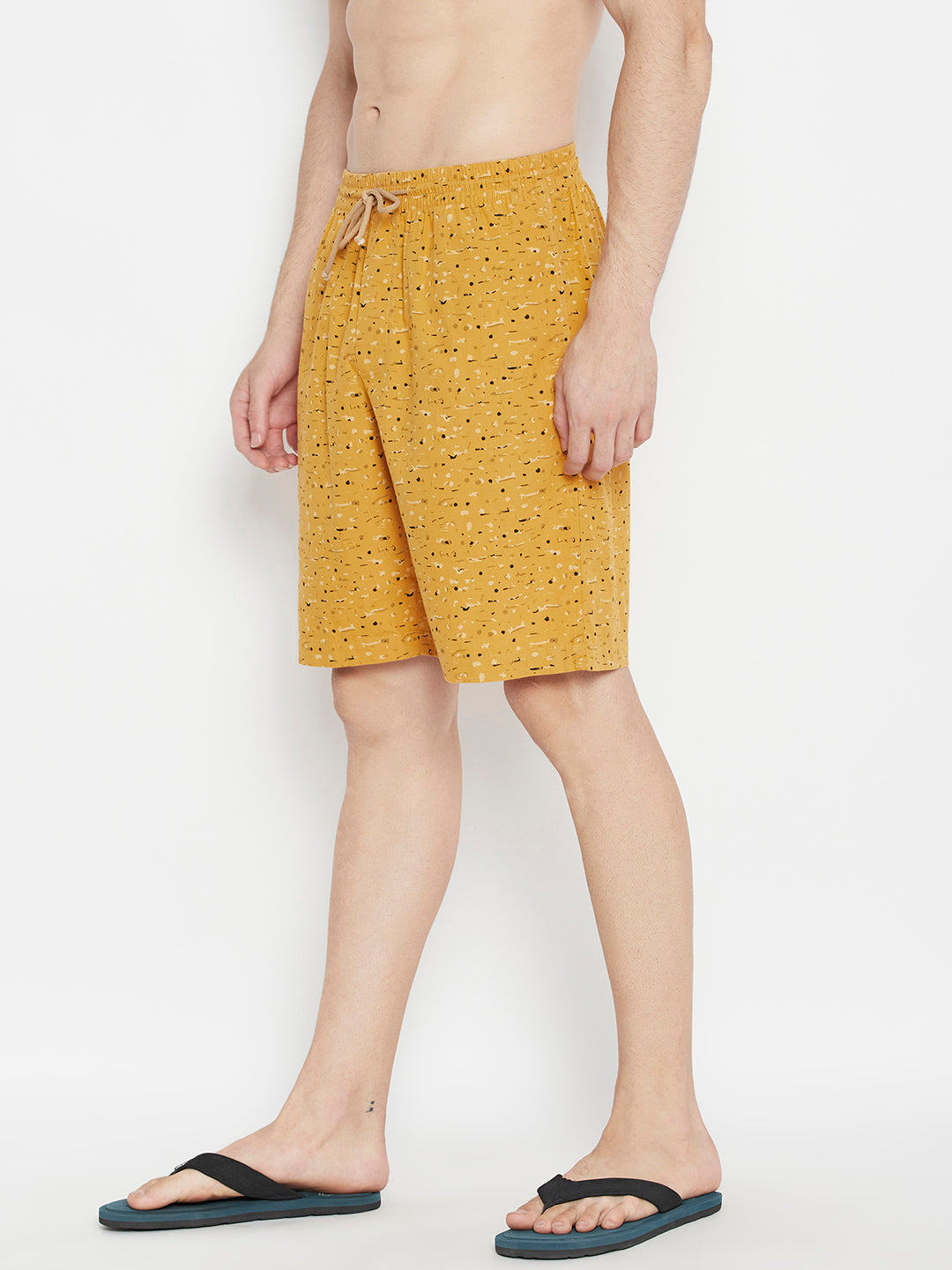 Mustard Printed Slim Fit Lounge Shorts - Men Lounge Shorts