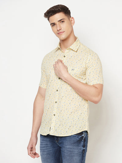 Beige Floral Linen Shirt - Men Shirts