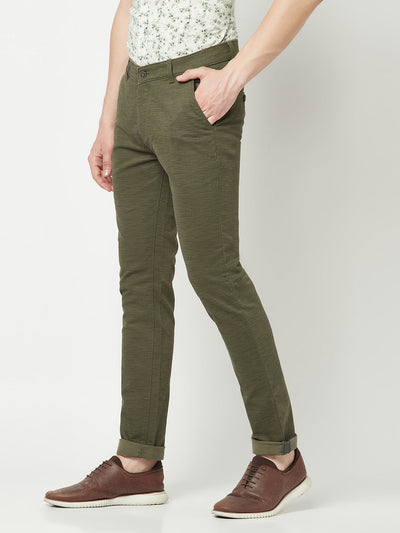  Olive Green Textured Trousers