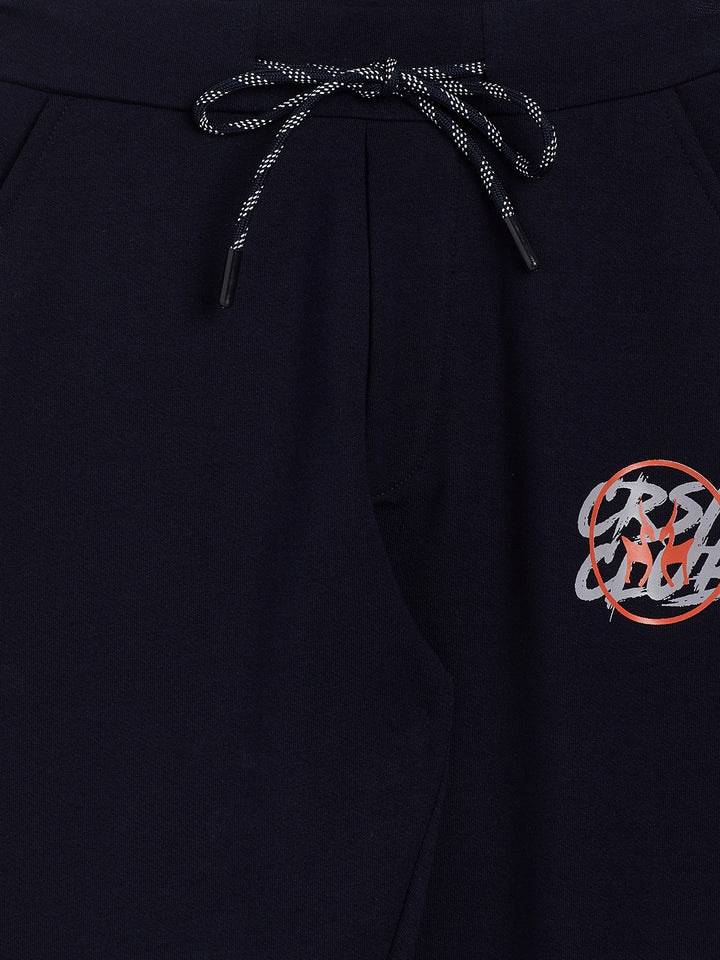 Navy Blue Printed Track Pants - Boys Track Pants