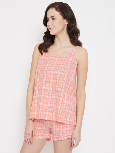 Pink Checked Slim Fit Night Suits - Women Night Suits