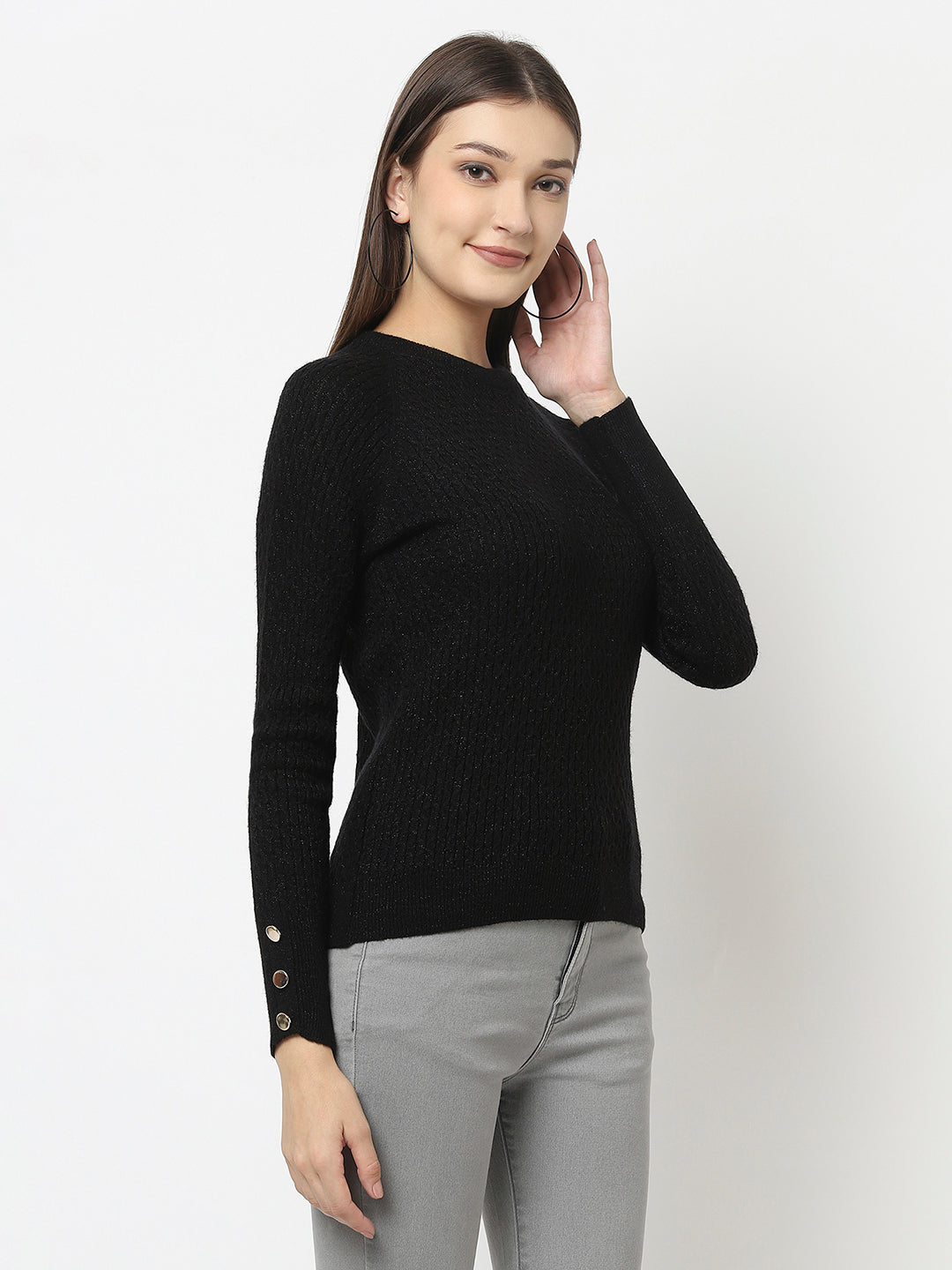 Black Knitted Sweater with Button Detailing