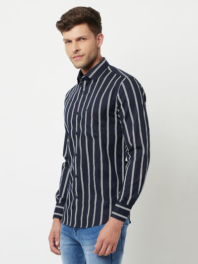 Navy Blue Striped Shirt-Men Shirts-Crimsoune Club