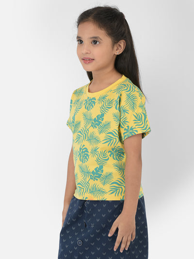 Yellow Floral Round Neck T-Shirt - Girls T-Shirts