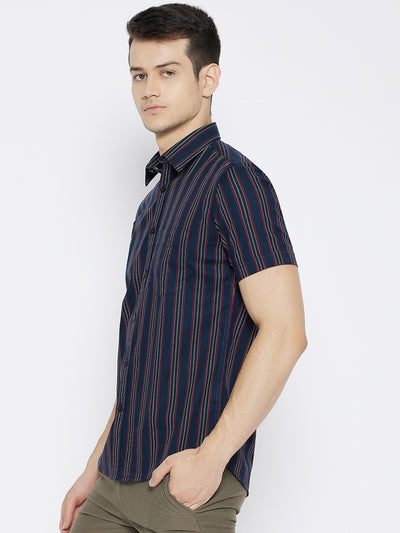 Navy Blue Striped Slim Fit shirt - Men Shirts