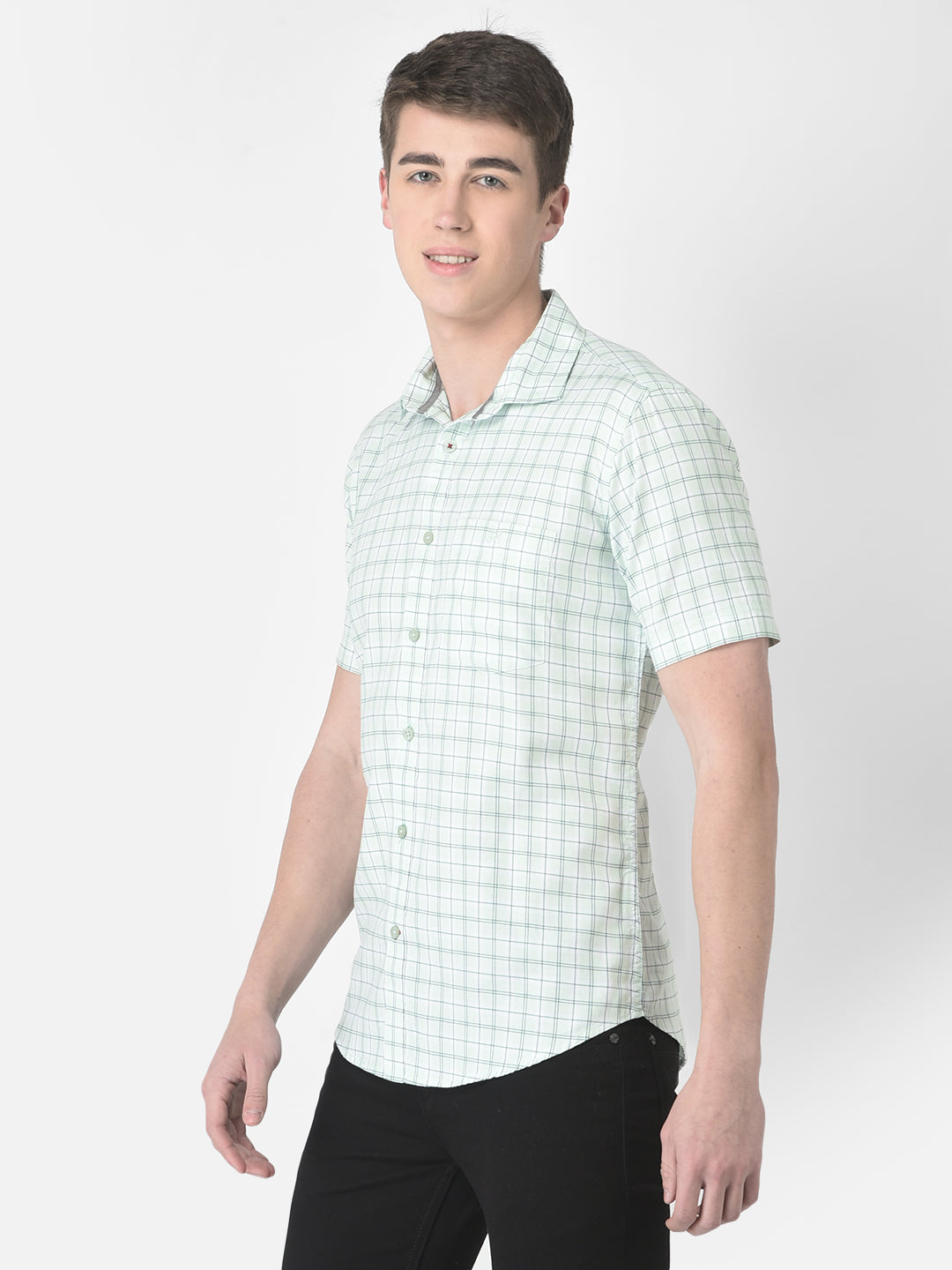  Mint Green Half-Sleeved Checkered Shirt 