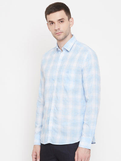 Blue Checked Spread Collar Slim Fit Shirt - Men Shirts