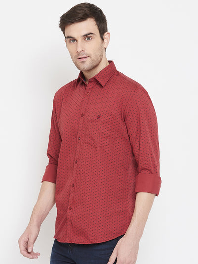 Red Printed Button up Shirt - Men Shirts