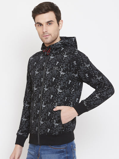 Black Printed Hooded Sweatshirt - Men Sweatshirts