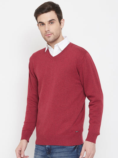 Red V-Neck Sweater - Men Sweaters