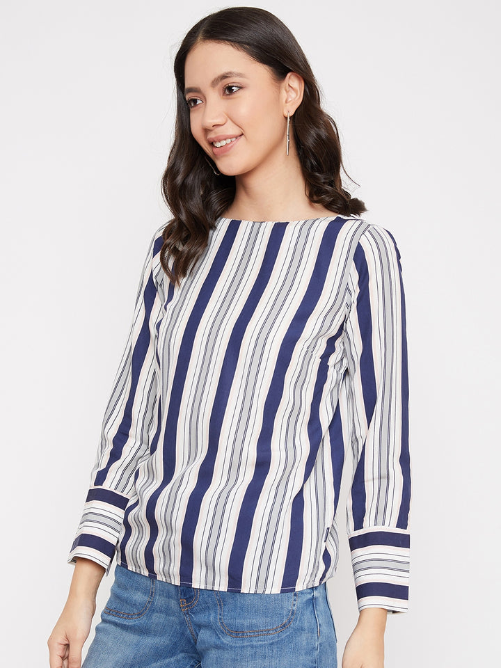 Navy Blue Striped Top - Women Tops