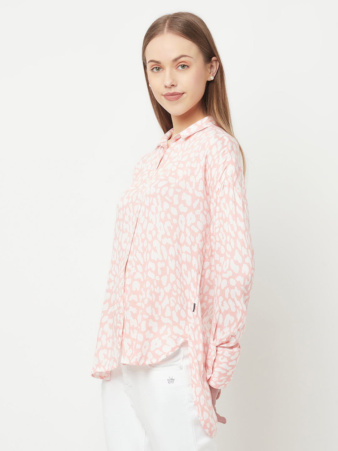 Peach Printed Casual Shirt - Women Shirts