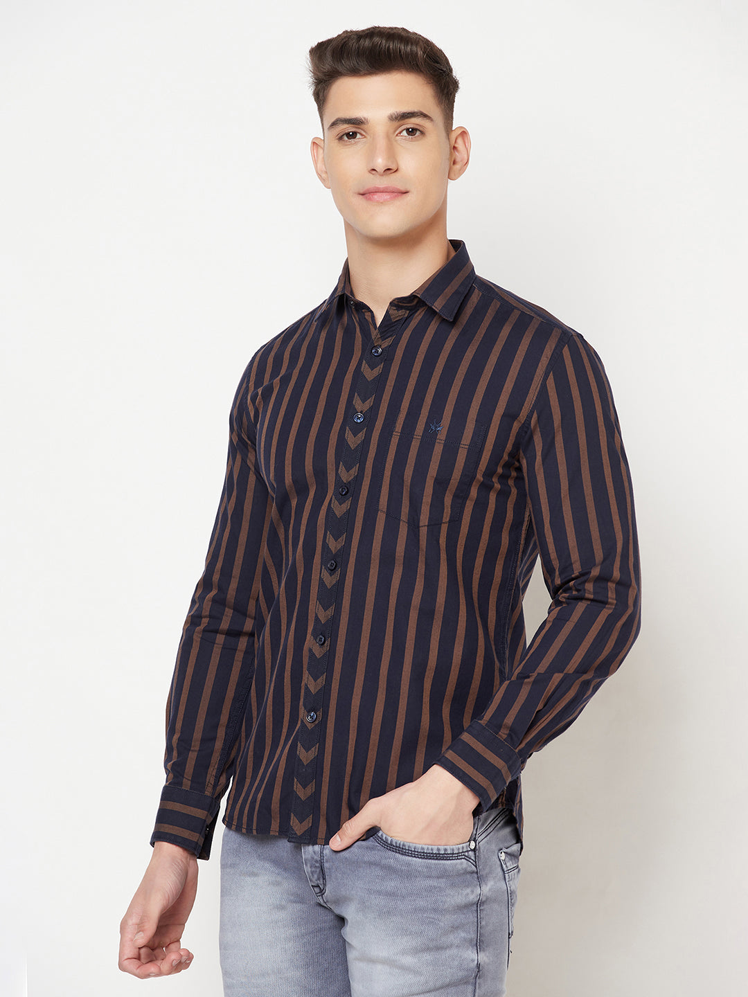 Navy Blue Striped Shirt - Men Shirts