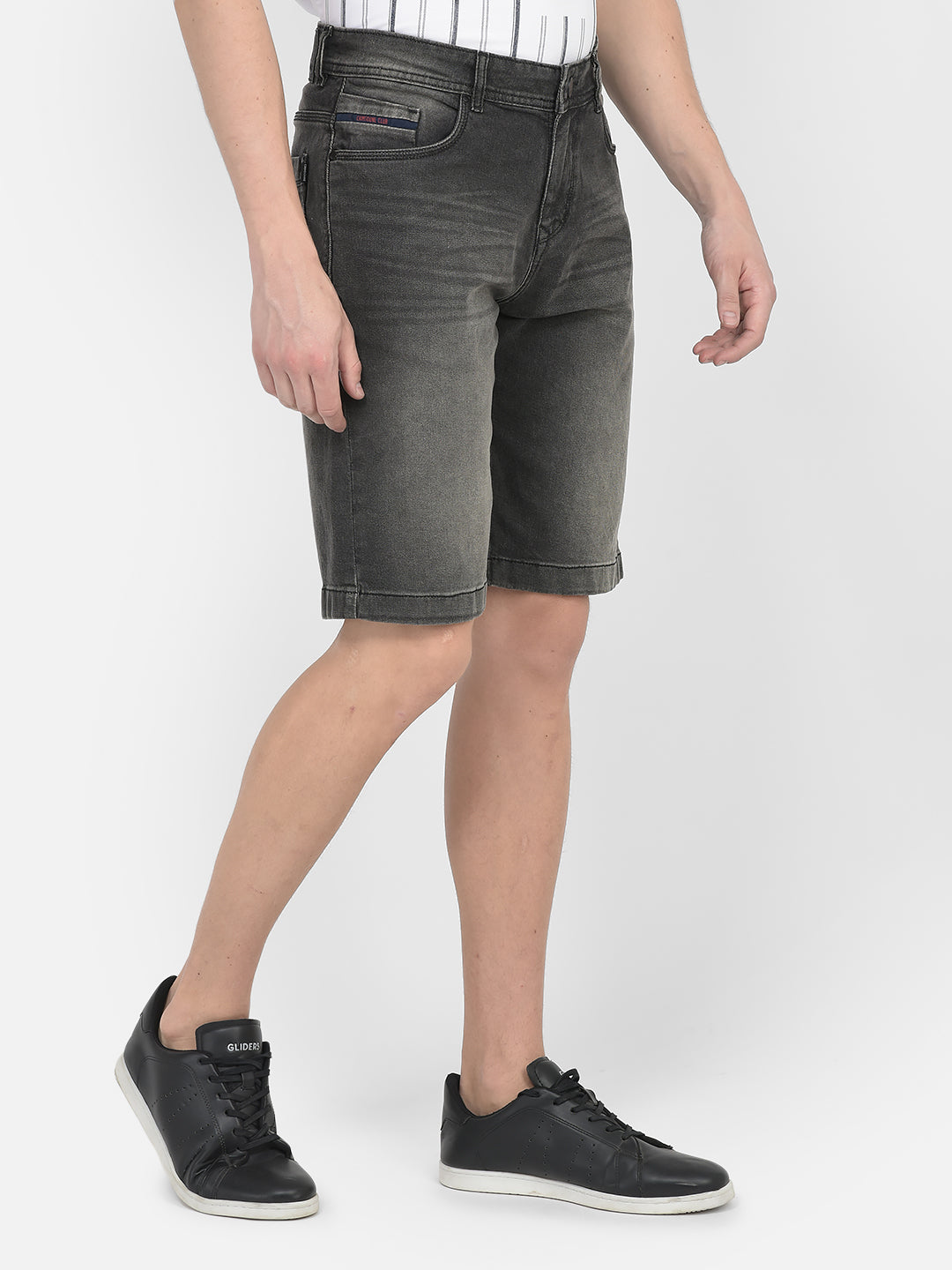 Grey Heavy-Wash Denim Shorts