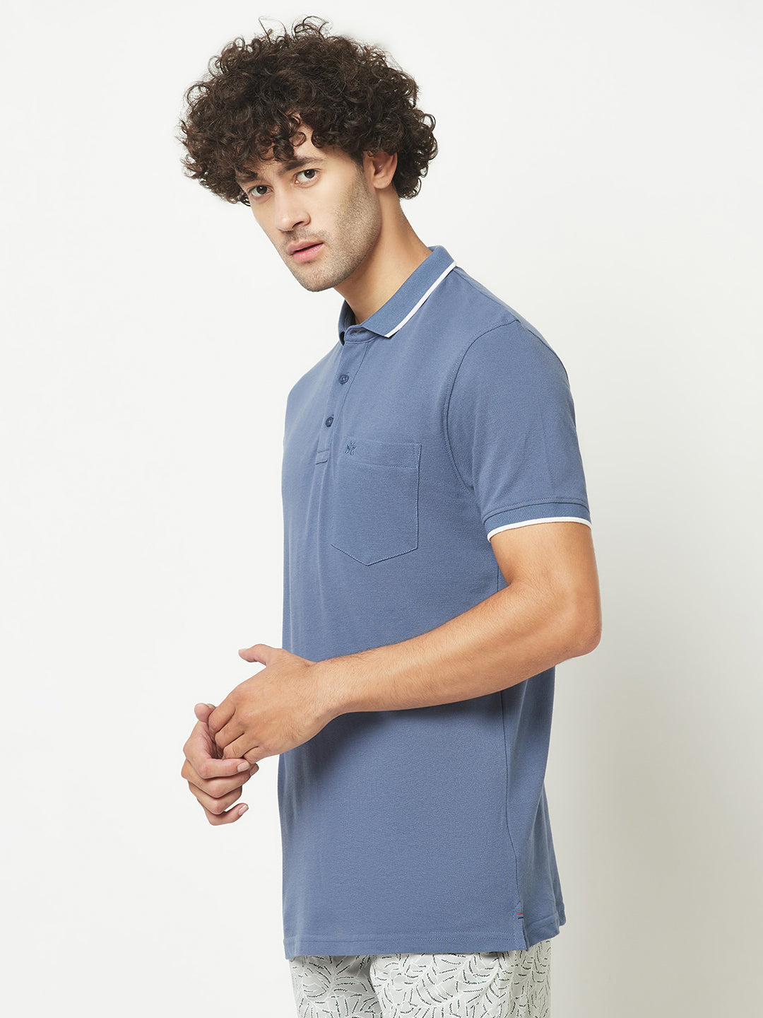  Dusty Blue Minimal Polo T-Shirt