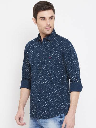 Navy Blue Printed Button up Shirt - Men Shirts