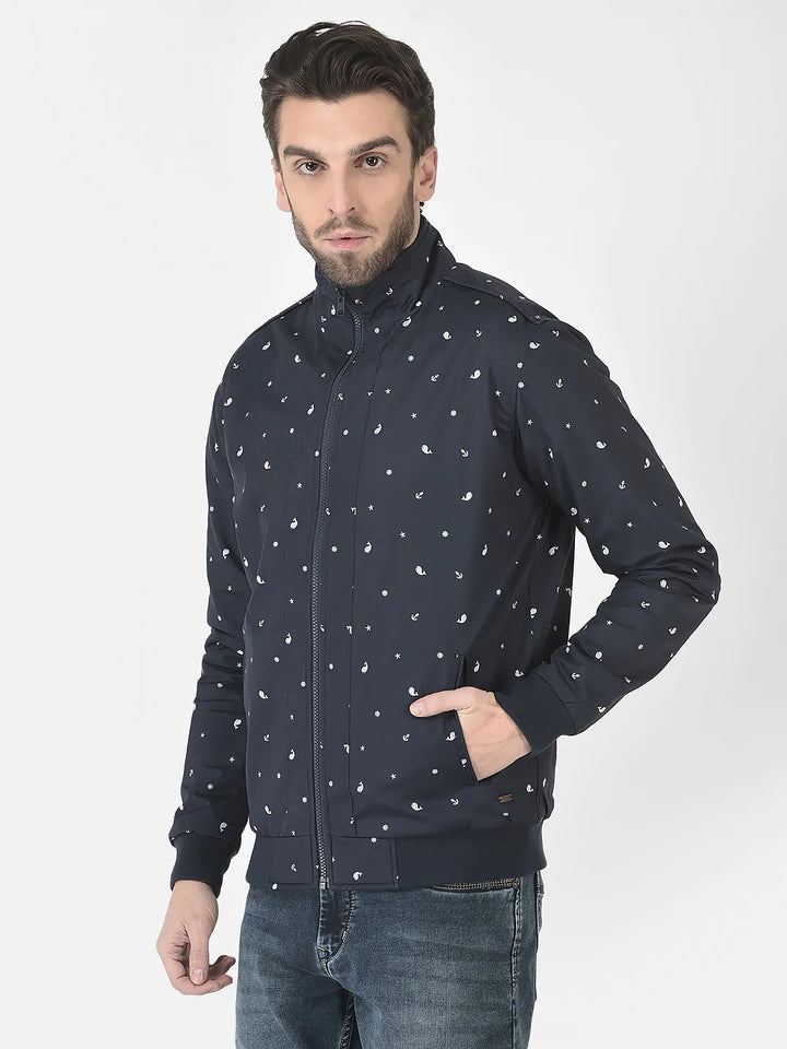  Navy Blue Printed Bomber Jacket