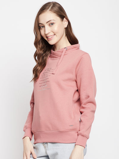 Pink Printed Turtle Neck Sweatshirt - Women Sweatshirts