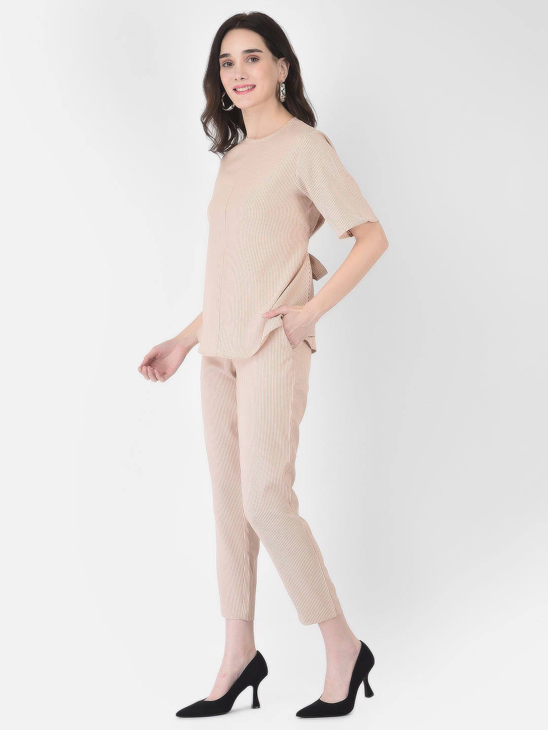 Beige Striped Co-Ord Set - Women Co-ord Sets