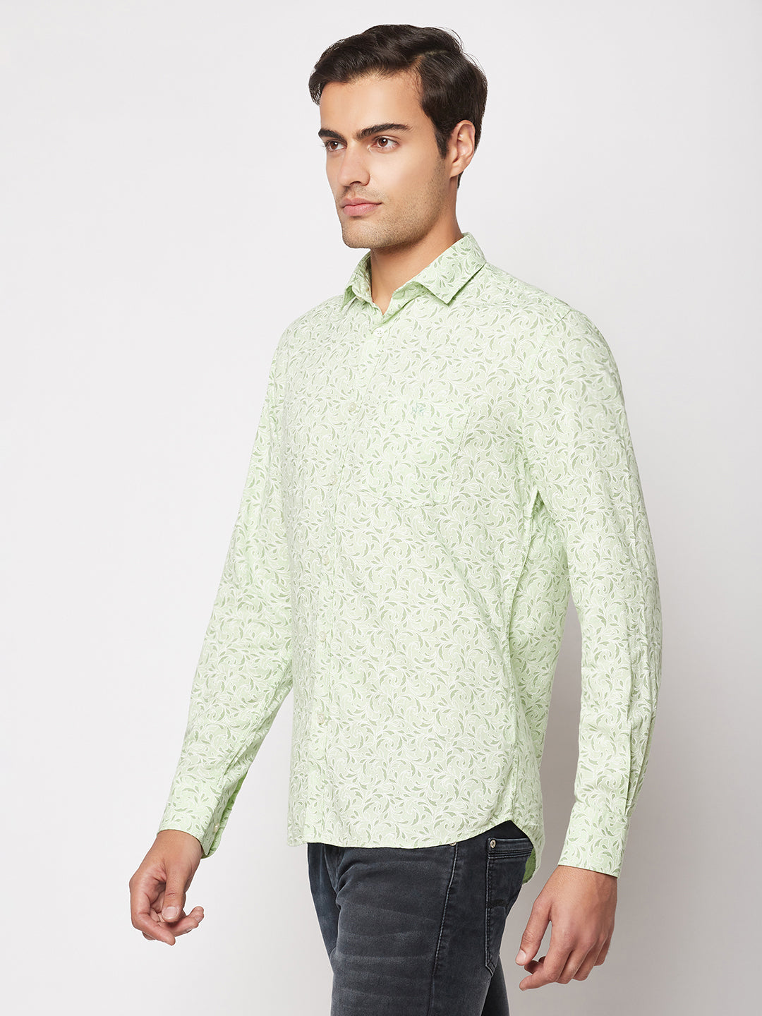  Light Green Motif Print Shirt