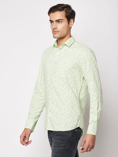  Light Green Motif Print Shirt