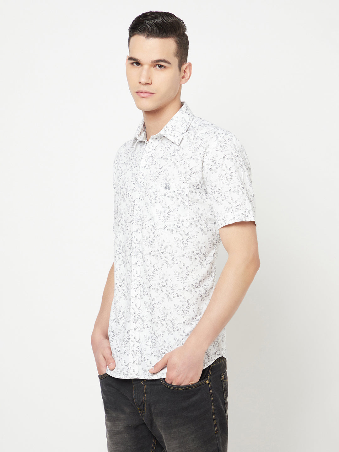 White Floral Printed Shirt - Men Shirts