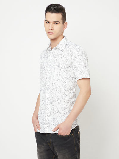 White Floral Printed Shirt - Men Shirts