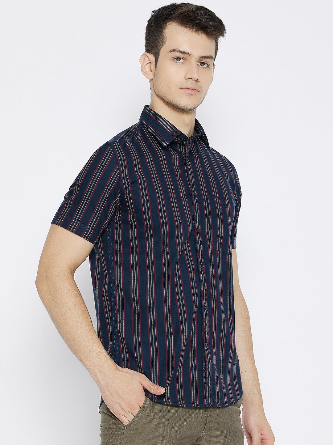 Navy Blue Striped Slim Fit shirt - Men Shirts
