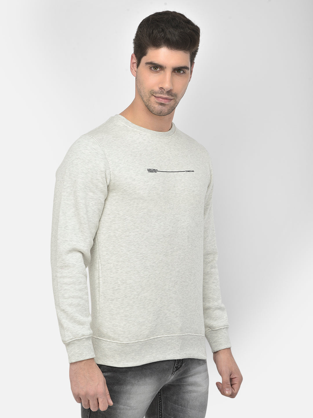 Grey Printed Round Neck Sweatshirt - Men Sweatshirts