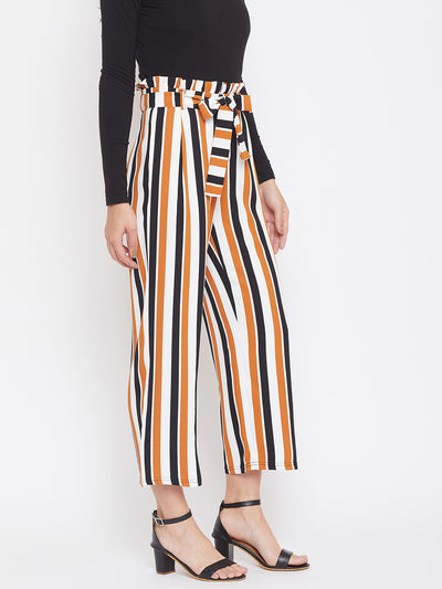 Striped Paperbag Trouser with Belt - Women Trousers