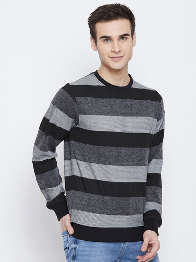 Black Striped Round Neck Sweatshirt - Men Sweatshirts